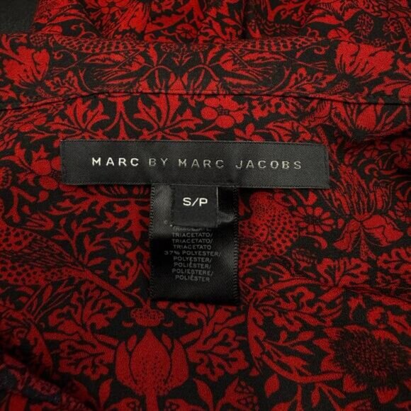 MARC BY MARC JACOBS Tie Neck Button Up Blouse Top Size XS Ruby Red Multi - Picture 4 of 7